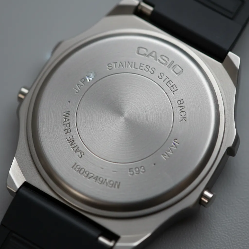 El grabado trasero del módulo 593 es una de las claves para verificar la autenticidad del reloj