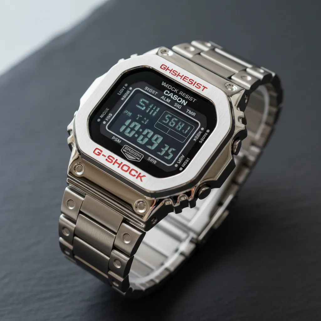 Detalle del acabado alternado pulido-cepillado del GMW-B5000D: artesanía japonesa en acero inoxidable macizo