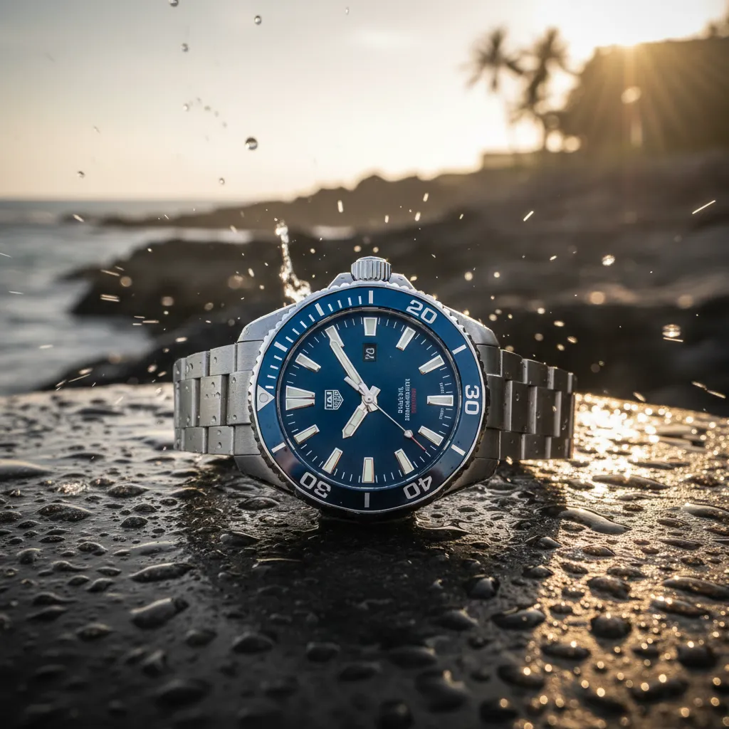 El Aquaracer Professional 300 ofrece resistencia al agua de 300 metros con bisel cerámico unidireccional