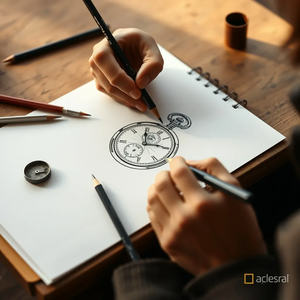 El grafito permite alcanzar un nivel de detalle fotográfico en el dibujo de relojes de bolsillo antiguos