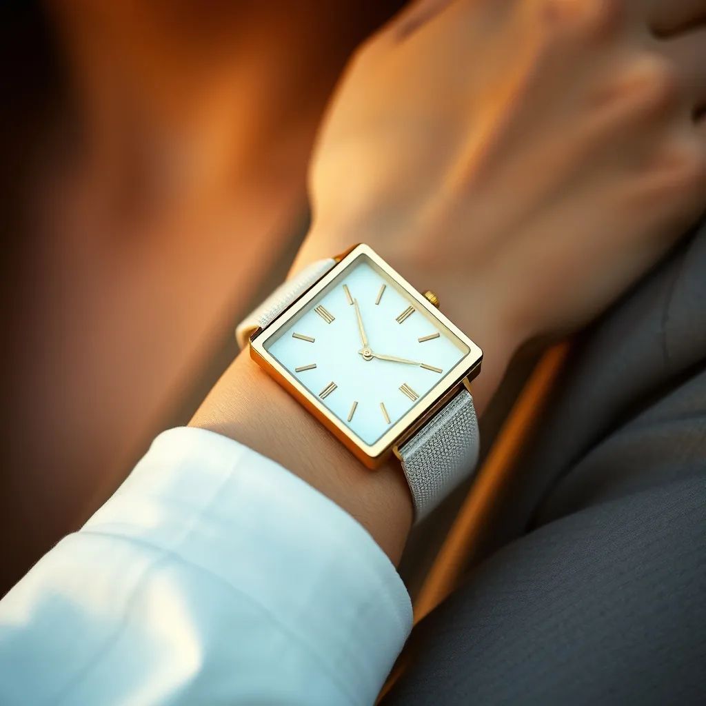 Un reloj rectangular de oro rosa en muñeca femenina: la silueta que define la elegancia clásica desde hace más de un siglo