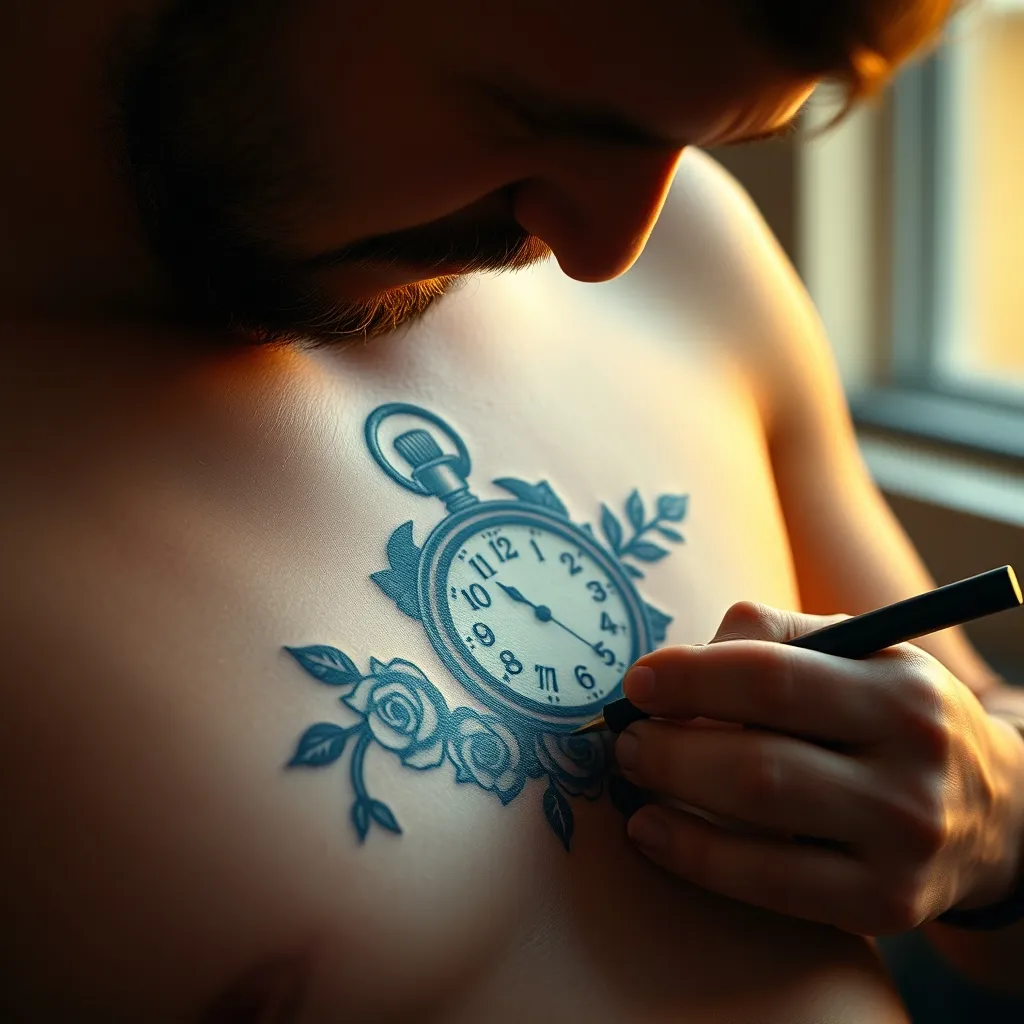 La combinación de reloj de bolsillo con rosas es la composición más clásica y solicitada en los estudios de tatuaje peninsulares