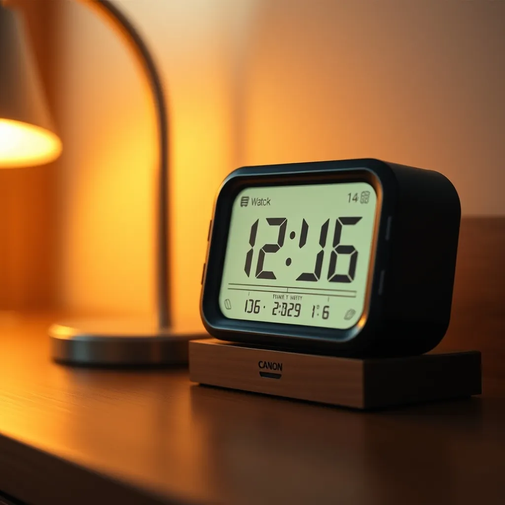 Los relojes de mesa suelen tener los botones de ajuste en la parte trasera, etiquetados como SET, UP y DOWN