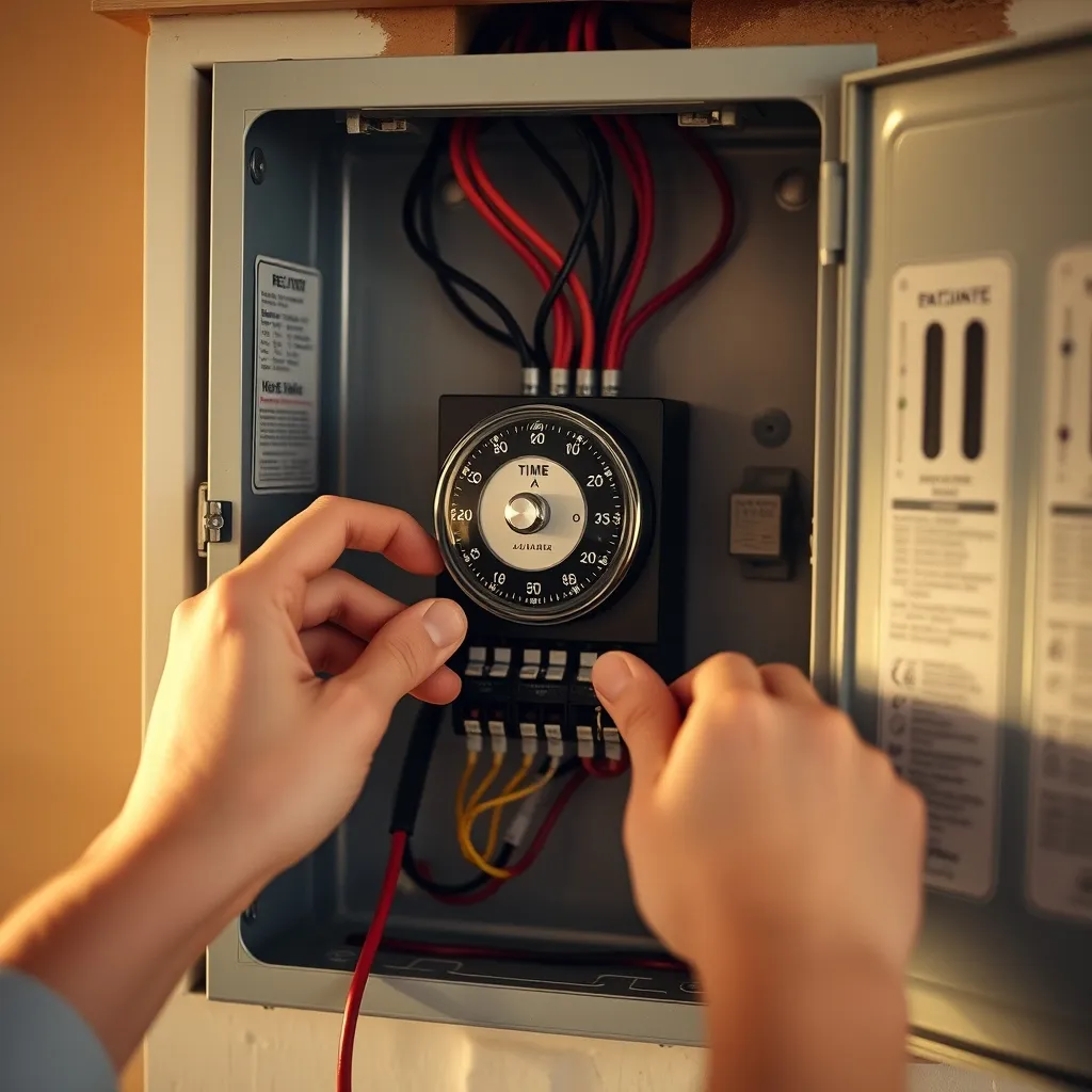 Conexión de los tres cables principales en los bornes del temporizador: fase, neutro y salida de carga