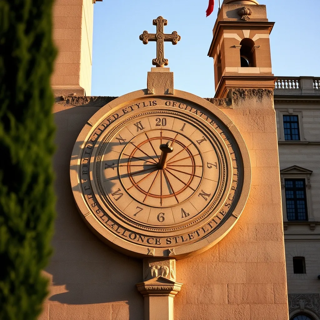Reloj ecuatorial de piedra en la fachada de una universidad española, testigo de más de tres siglos de historia gnomónica