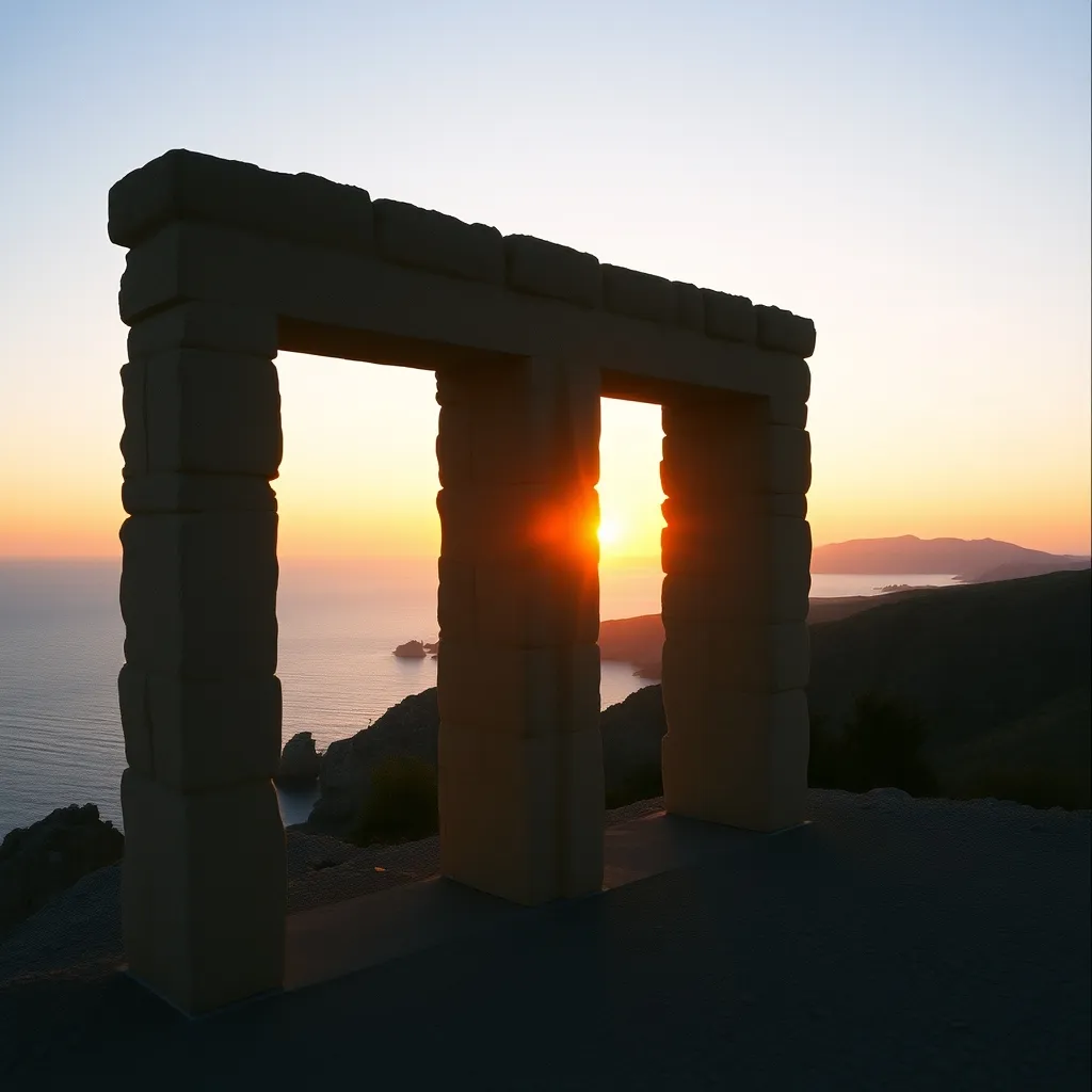 Las Puertas de Can Soleil enmarcan la puesta de sol durante el equinoccio de otoño en Cala Llentia